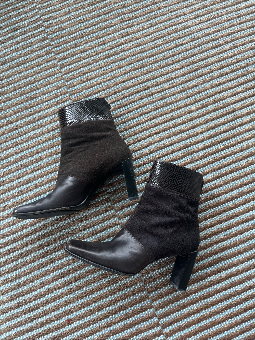 Stuart Weitzman Ponyhair Dark Brown Ankle Boots with Block Heel